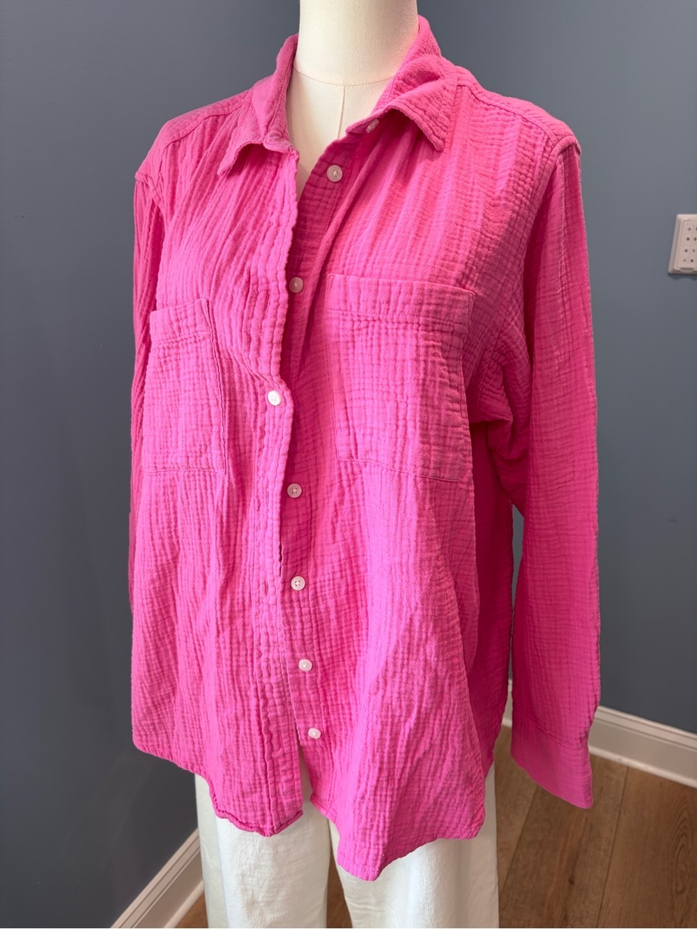 Gap Pink Double Gauze Cotton Button Front Shirt Jacket Shacket Medium